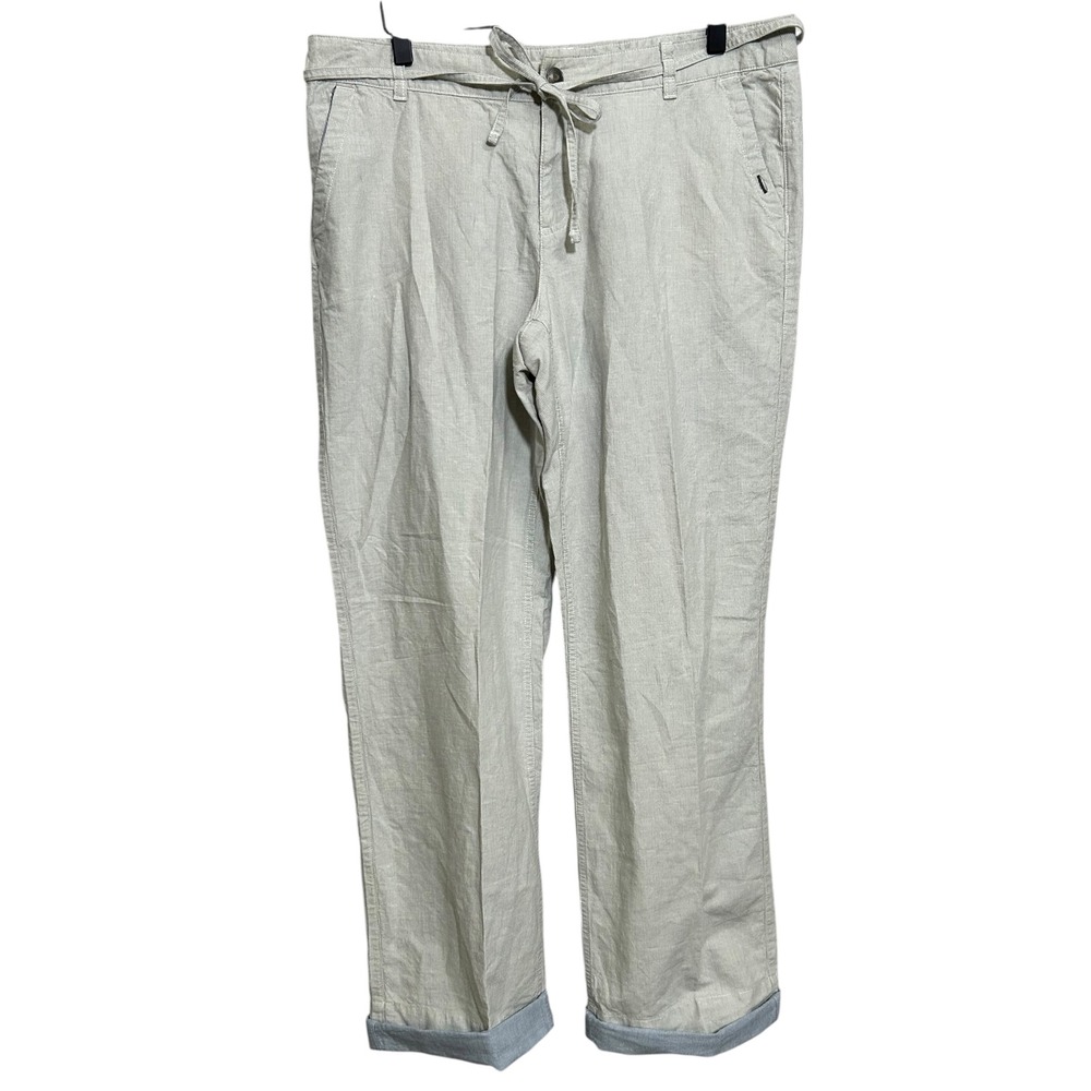 The North Face Striped Drawstring Linen Roll Up Hem Pants Lagenlook Light Sz 12‎